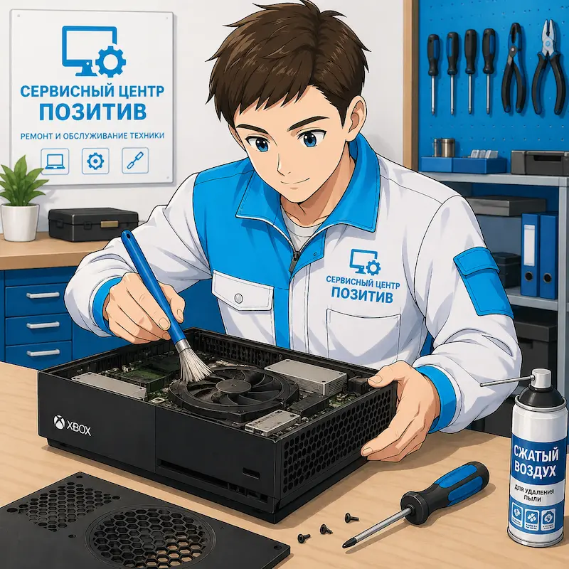 Чистка игровой приставки от пыли и замена термопасты в Марусино